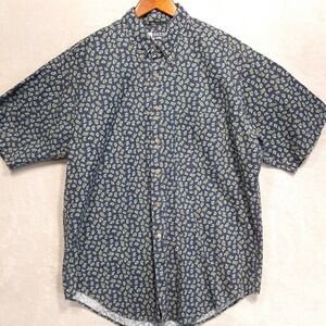 Stockton by World Island Mens SS Button Shirt Sz.L/Blue-Paisley Print/Cotton